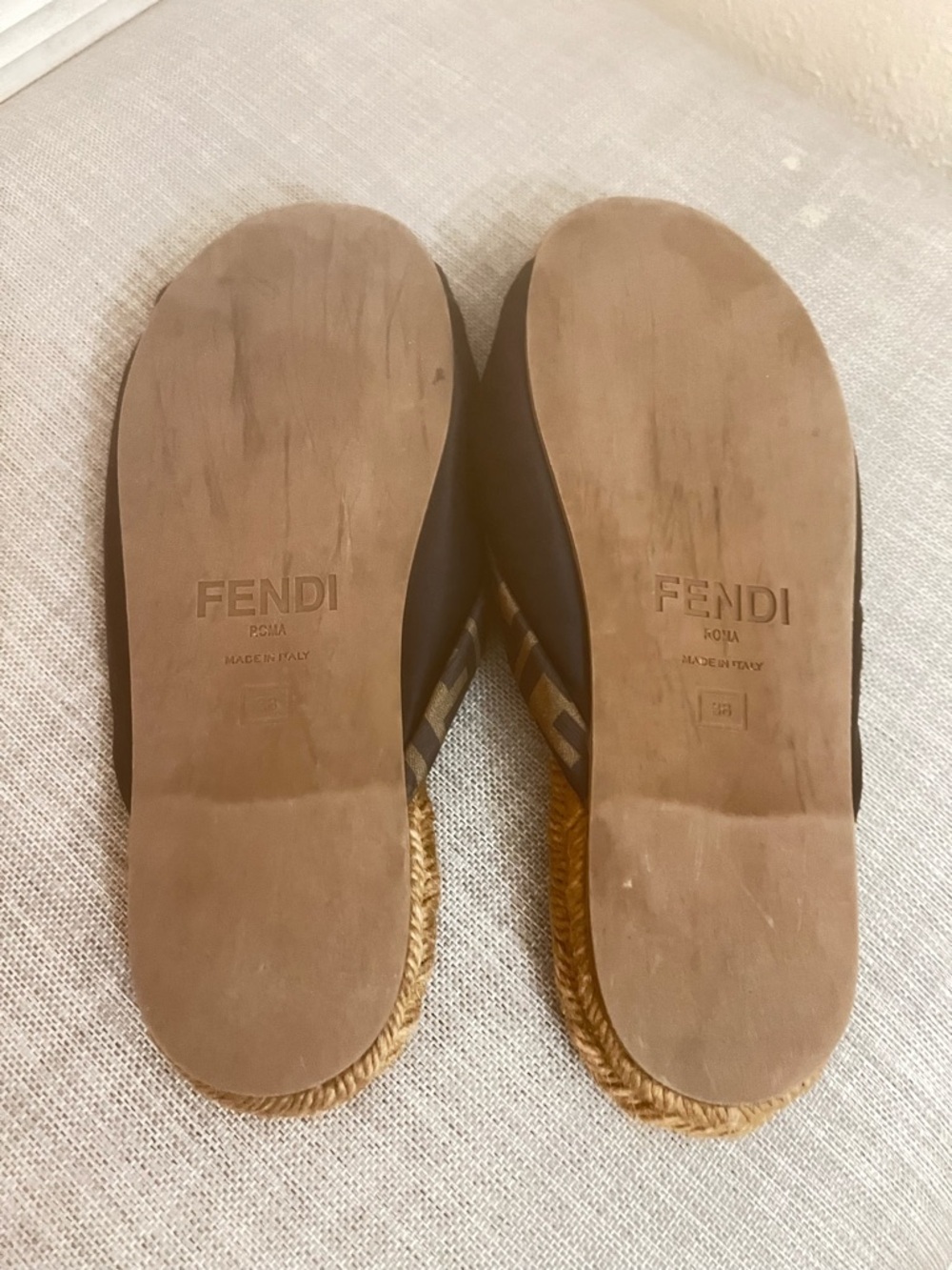 Fendi Brown Logo Crossband Rope Slide Sandals - Picture 8 of 8